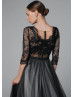 Black Eyelash Lace Tulle Chic Wedding Dress